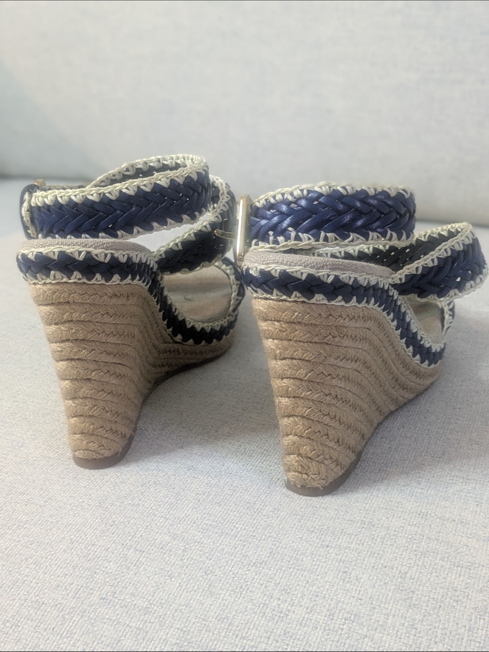 Tory Burch Navy Braided Espadrille Wedge Sandals Ankle Strap US 8.5     EU 39.5 - Picture 5 of 11